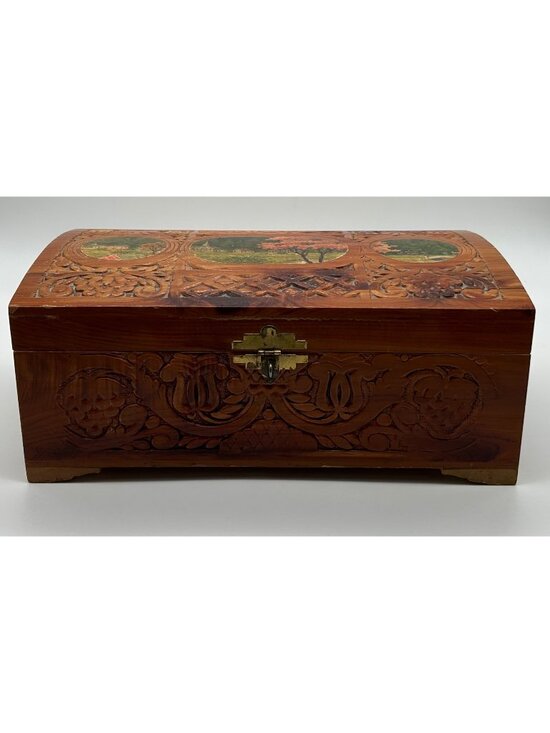 Other - Vintage Handcrafted Wooden Jewelry Keepsake Box Treasure Chest Interior Mirror